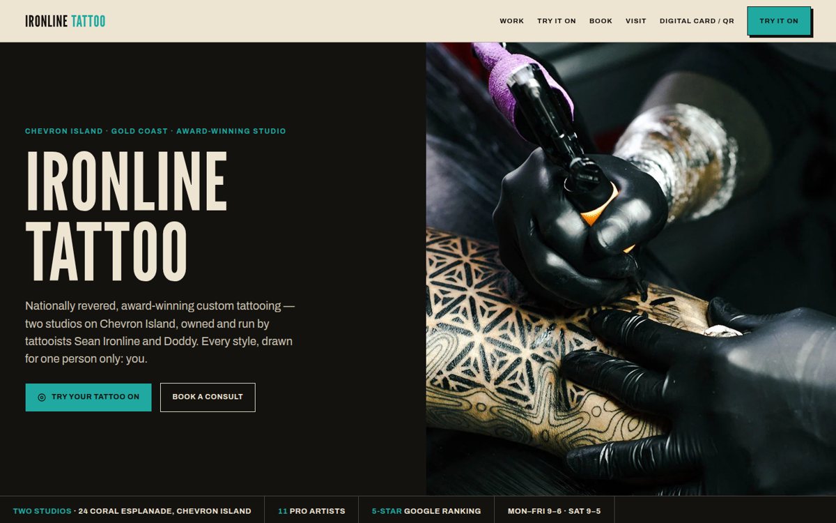 Screenshot of Ironline Tattoo Co. website