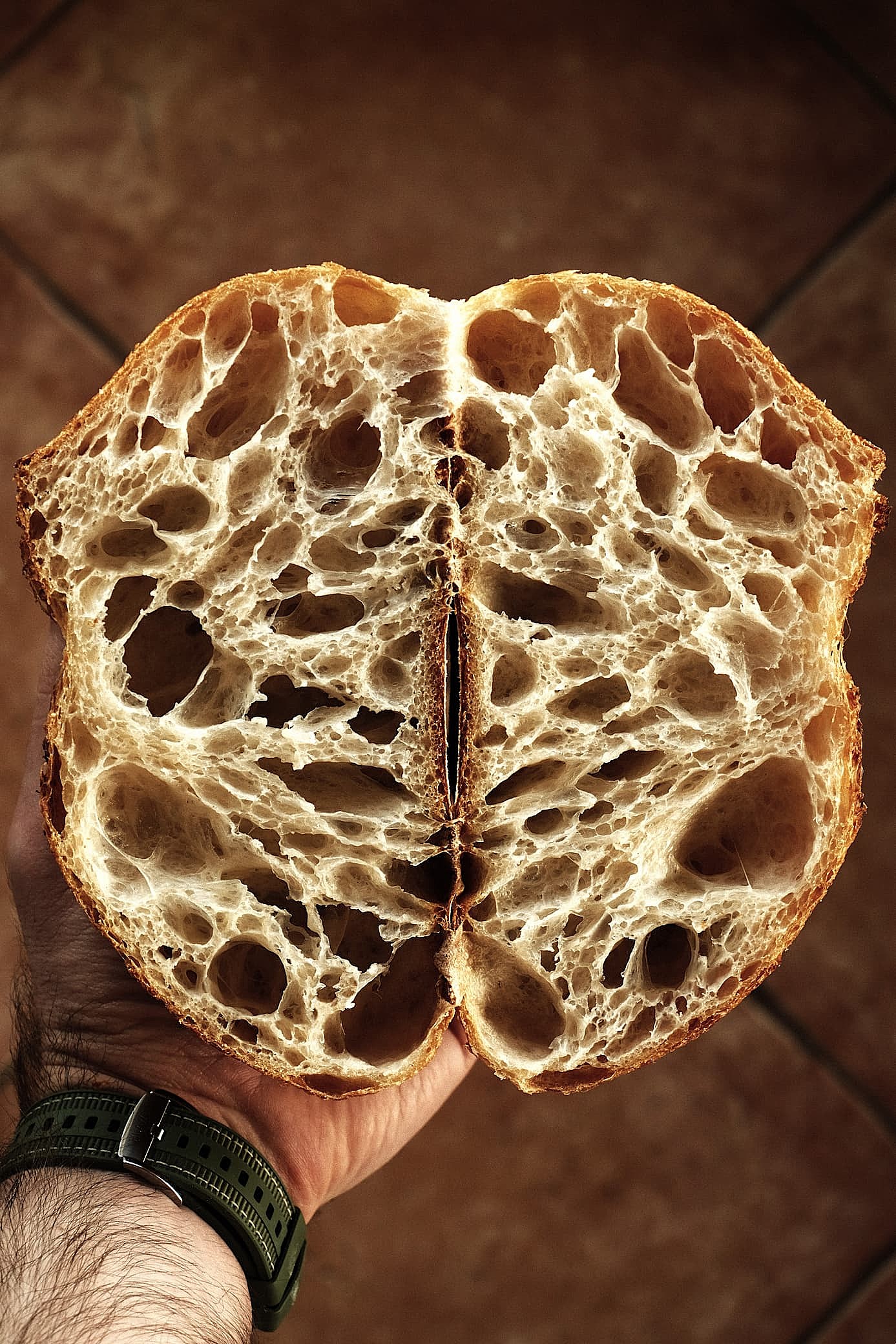 Open crumb of an Flour & Fern sourdough loaf