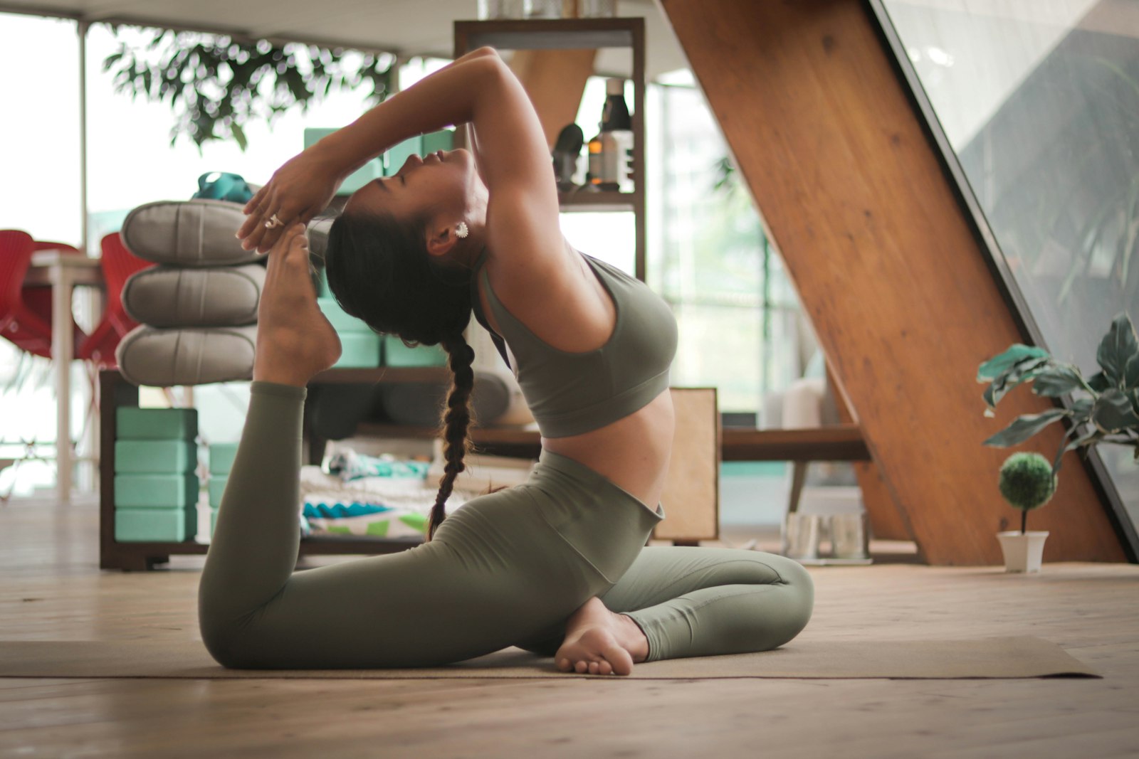 A group yoga class in progress